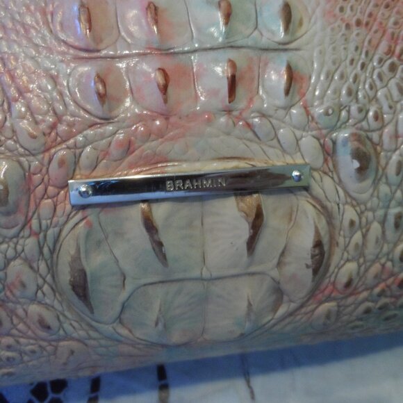 Brahmin “Katie” Pastel Multi-Color Melbourne Croc-Embossed Leather Shoulder Bag - Picture 4 of 16